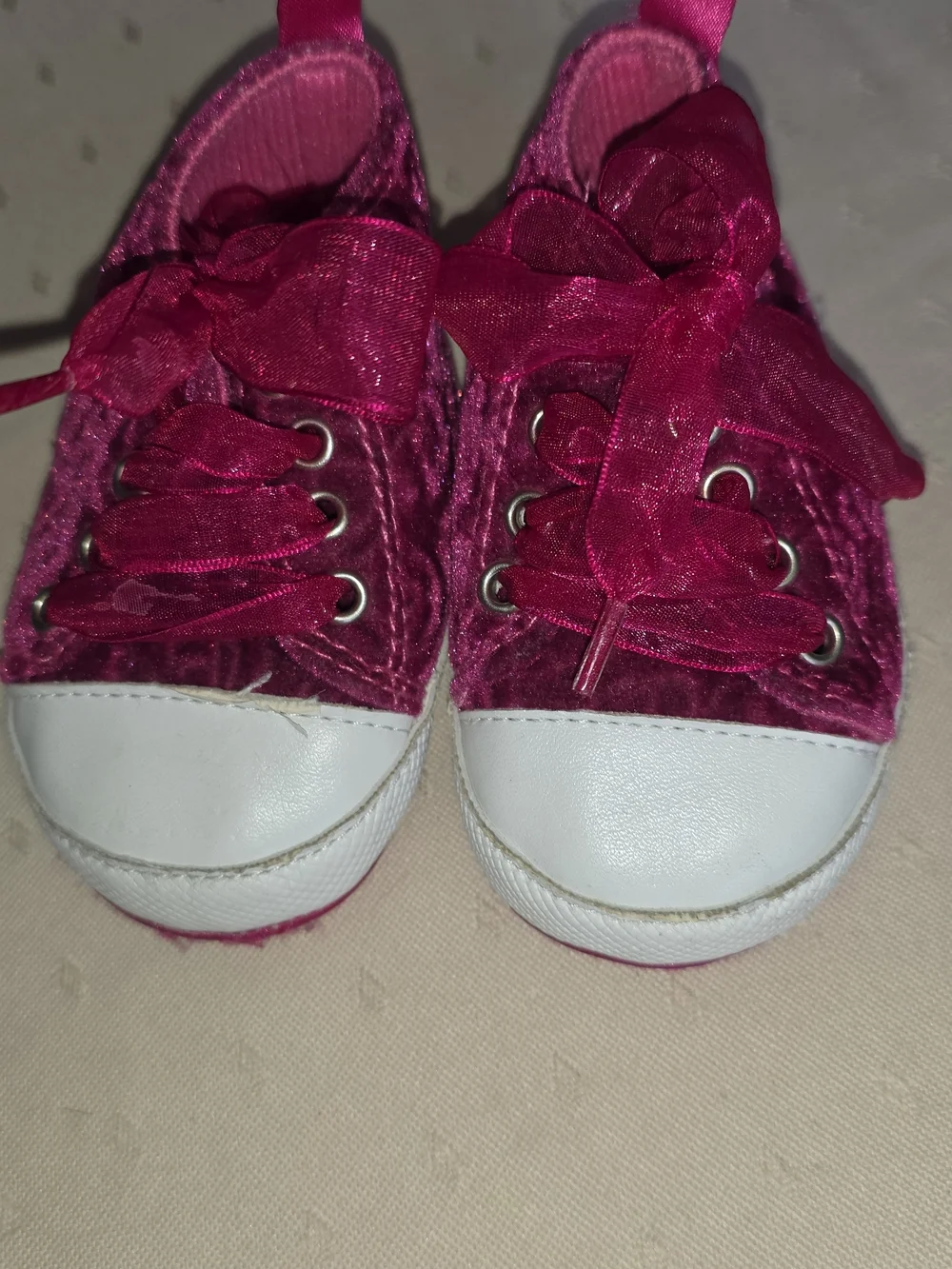 Kids Pink Velvet Lace-Up Sneakers